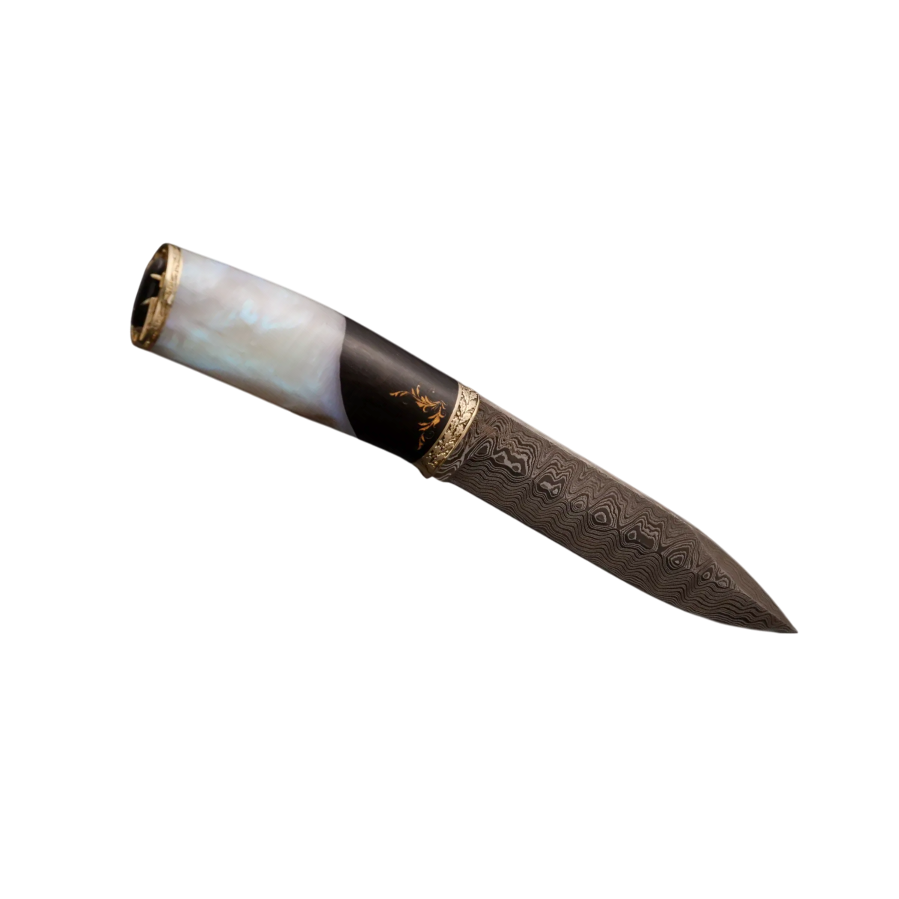 Handmade Damascus Steel Knife with Cat’s Eye Stone Inlay