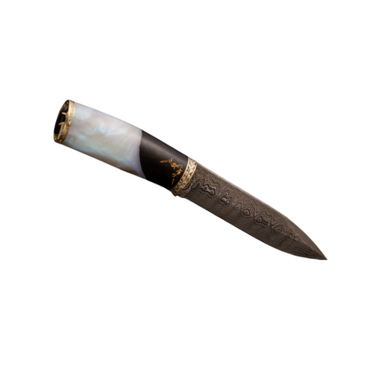 Handmade Damascus Steel Knife with Cat’s Eye Stone Inlay