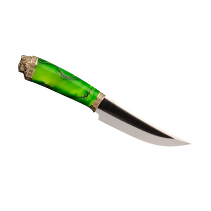 Handmade N690 Steel Knife with Acrylic Handle and Mask Motif