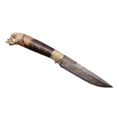 Collectible Mosaic Damascus Steel Knife with Hybrid Handle