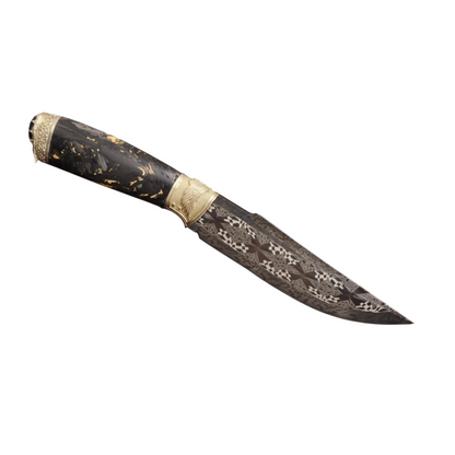 Exclusive Mosaic Damascus Knife with Carbon Handle and Gemstone