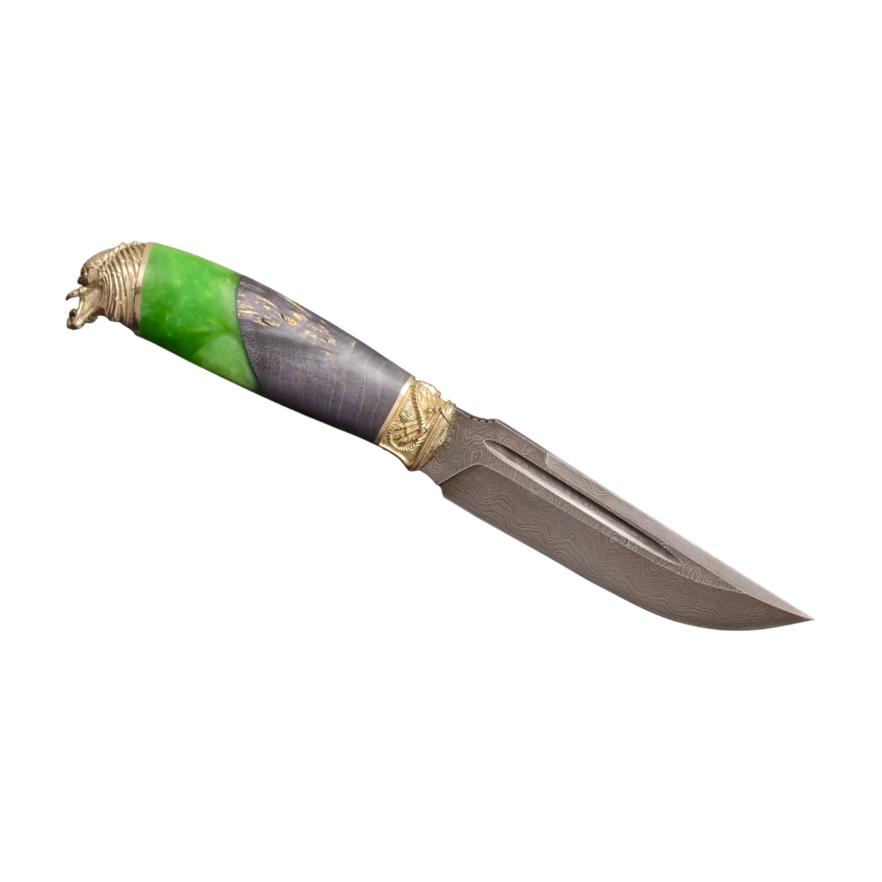 Collectible Damascus Steel Knife with Hybrid Handle and Leather Sheath
