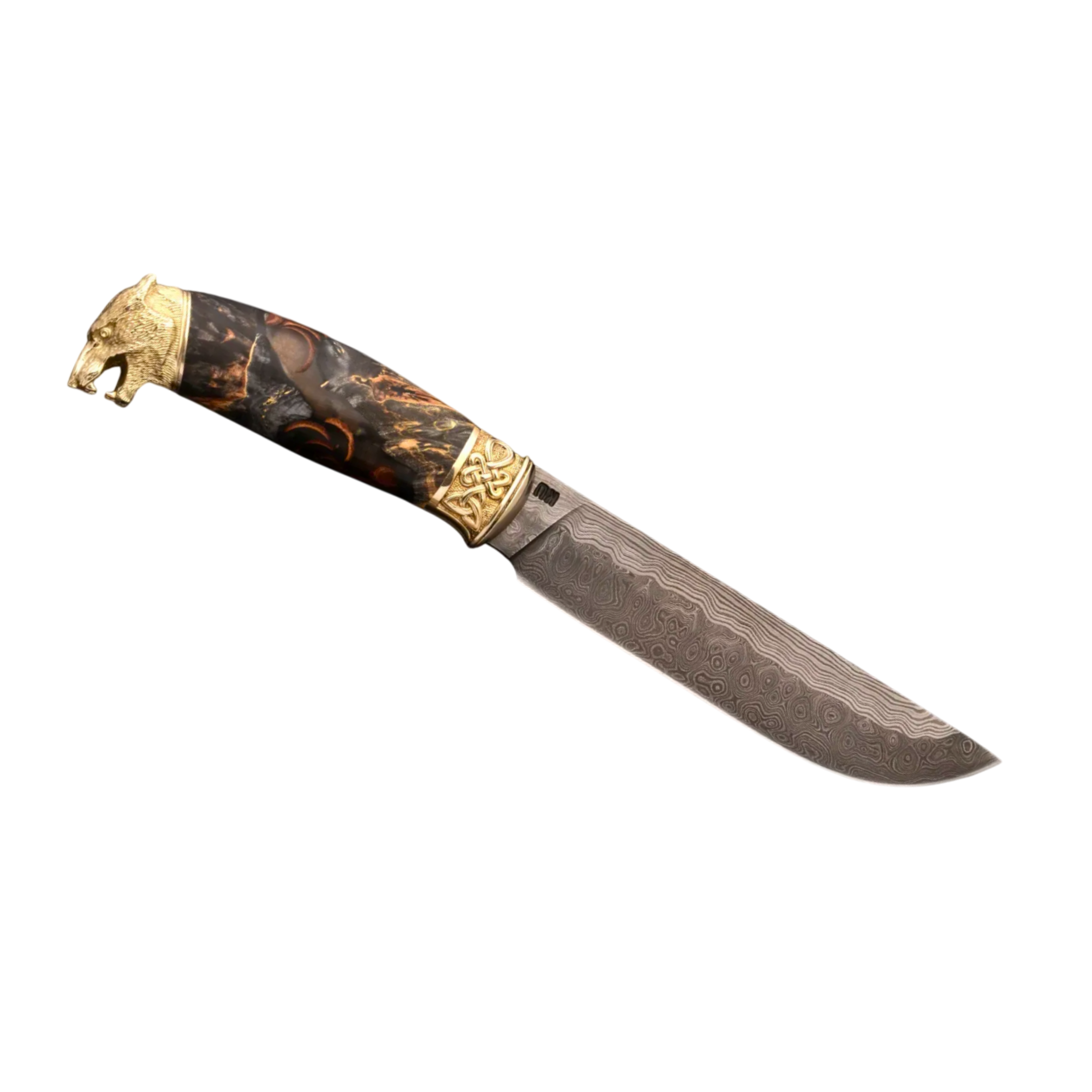 Author’s Collectible Knife Wolf – Damascus Steel Blade and Unique Casting