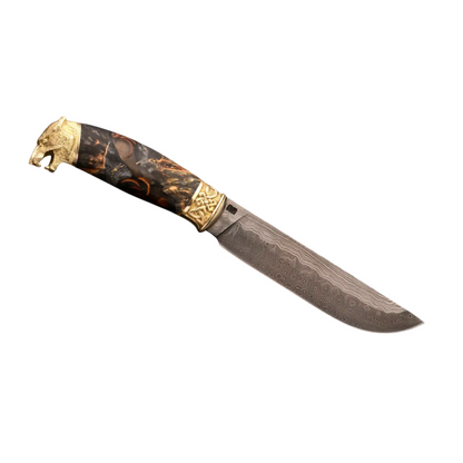 Author’s Collectible Knife Wolf – Damascus Steel Blade and Unique Casting