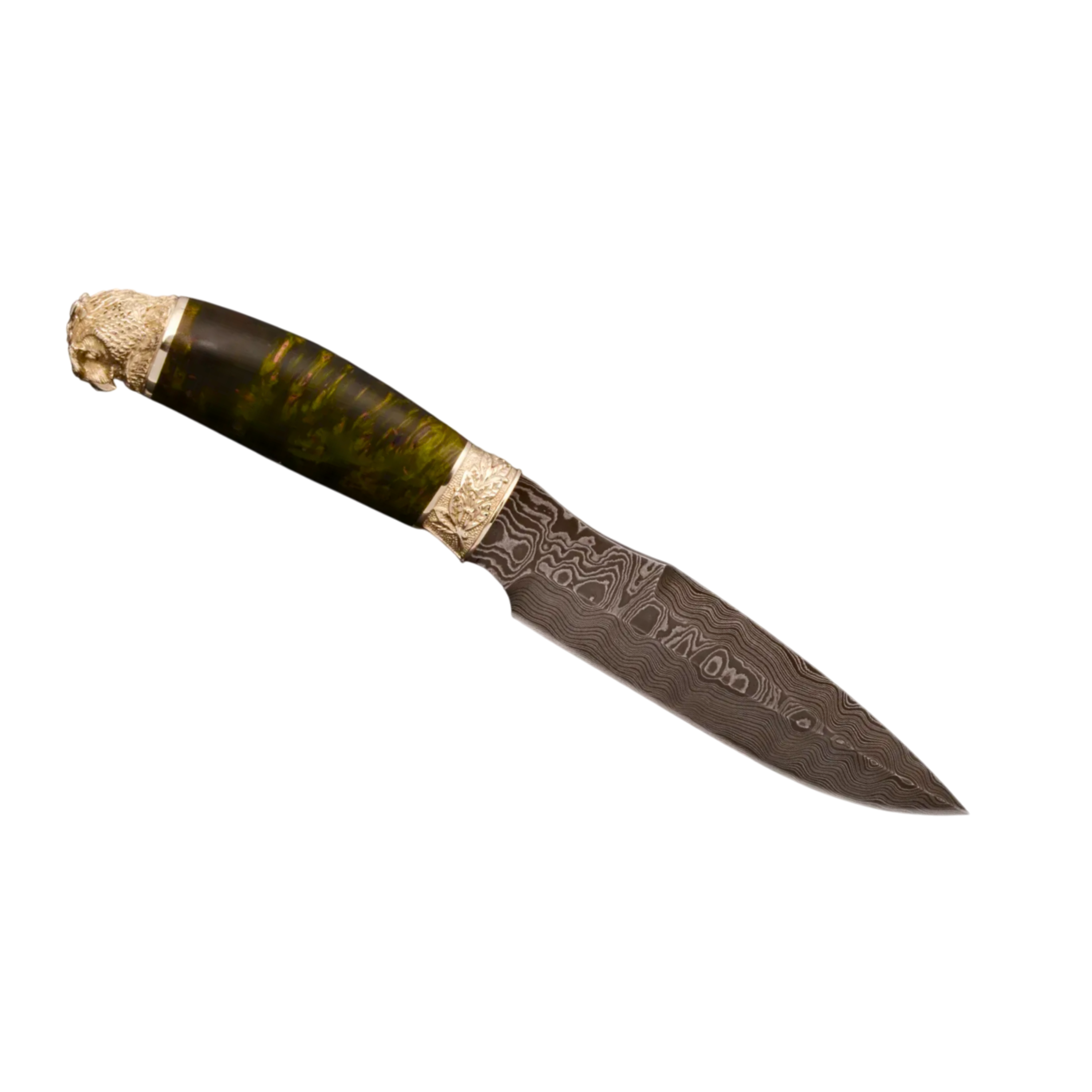 Damascus Steel Author’s Collectible Knife with Maple Burl Handle