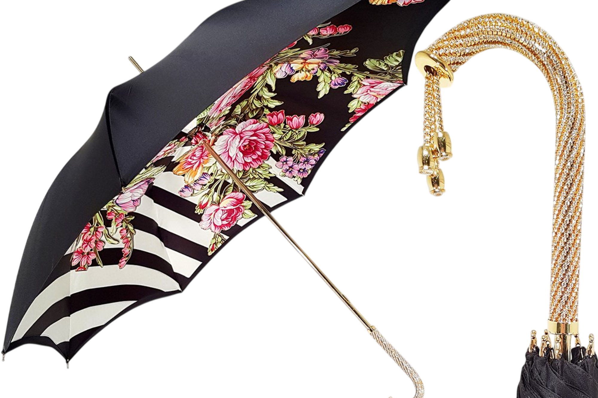 Luxury Double Canopy Umbrella with Swarovski Jeweled Handle