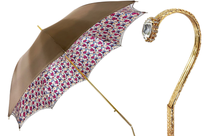 Ivory Umbrella with Fuchsia Floral Interior and Swarovski Handle