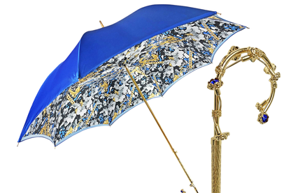 Luxury Blue Double Canopy Umbrella with Swarovski Crystal Handle