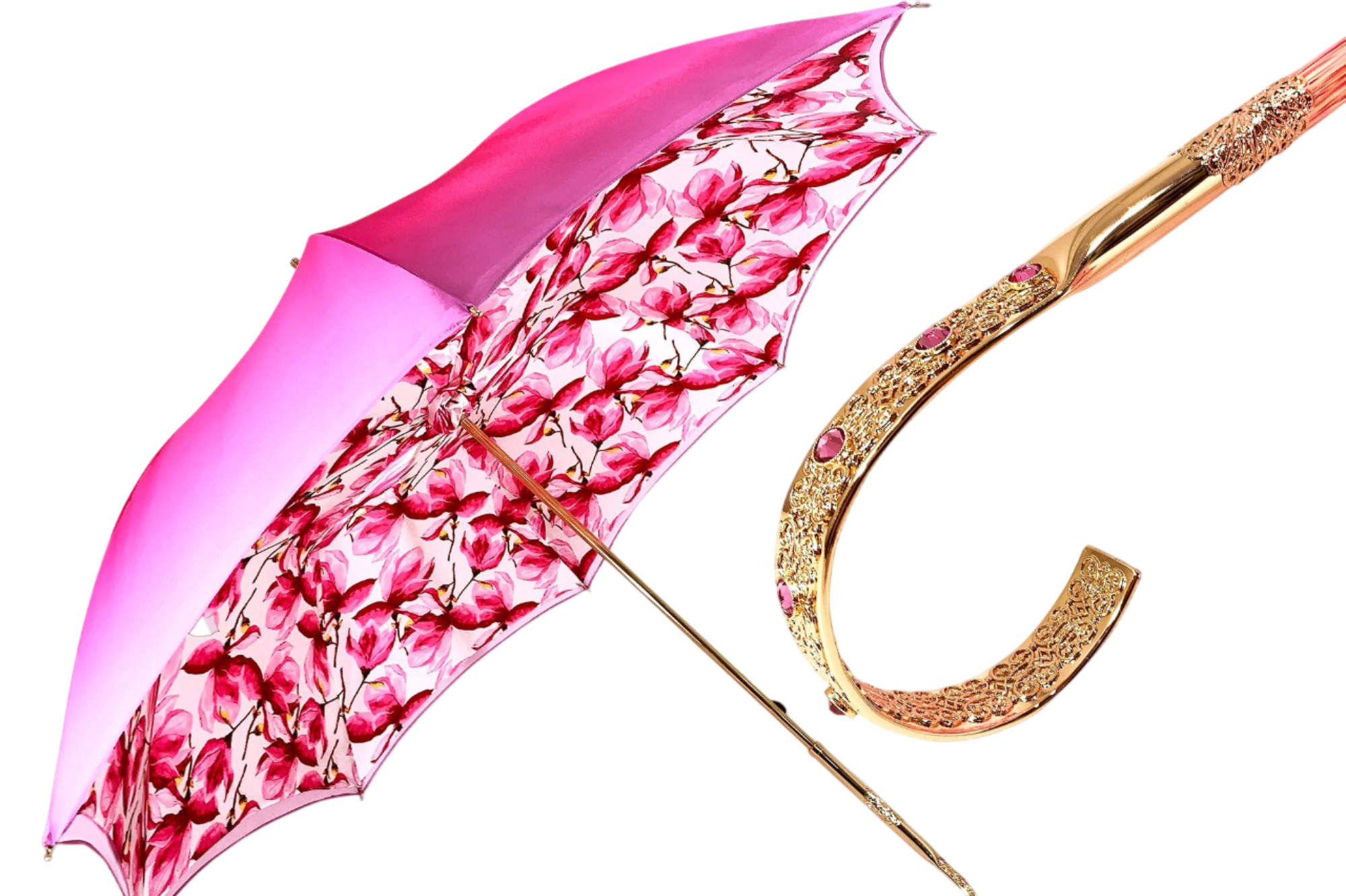 Fuchsia and Pink Double Canopy Umbrella with Floral Interior Design