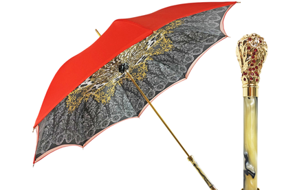 Royal Elegance – Red and Grey Umbrella with Crown Design
