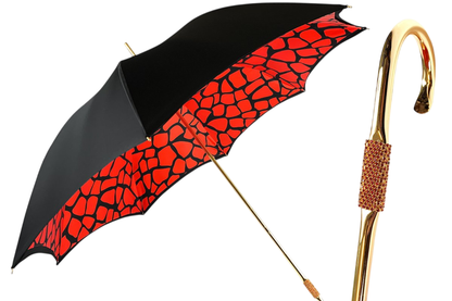 Black and Red Giraffe Print Umbrella – Elegant Handmade Italian Design