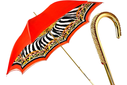 Elegant Double Cloth Umbrella with Internal Leopard Print