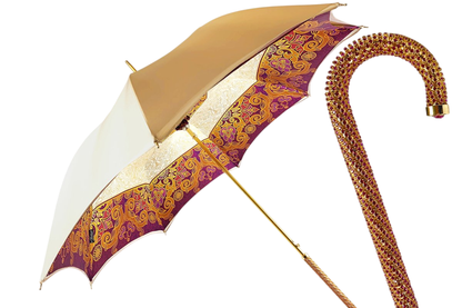 Elegant Cream Double Fabric Umbrella with Jeweled Handle