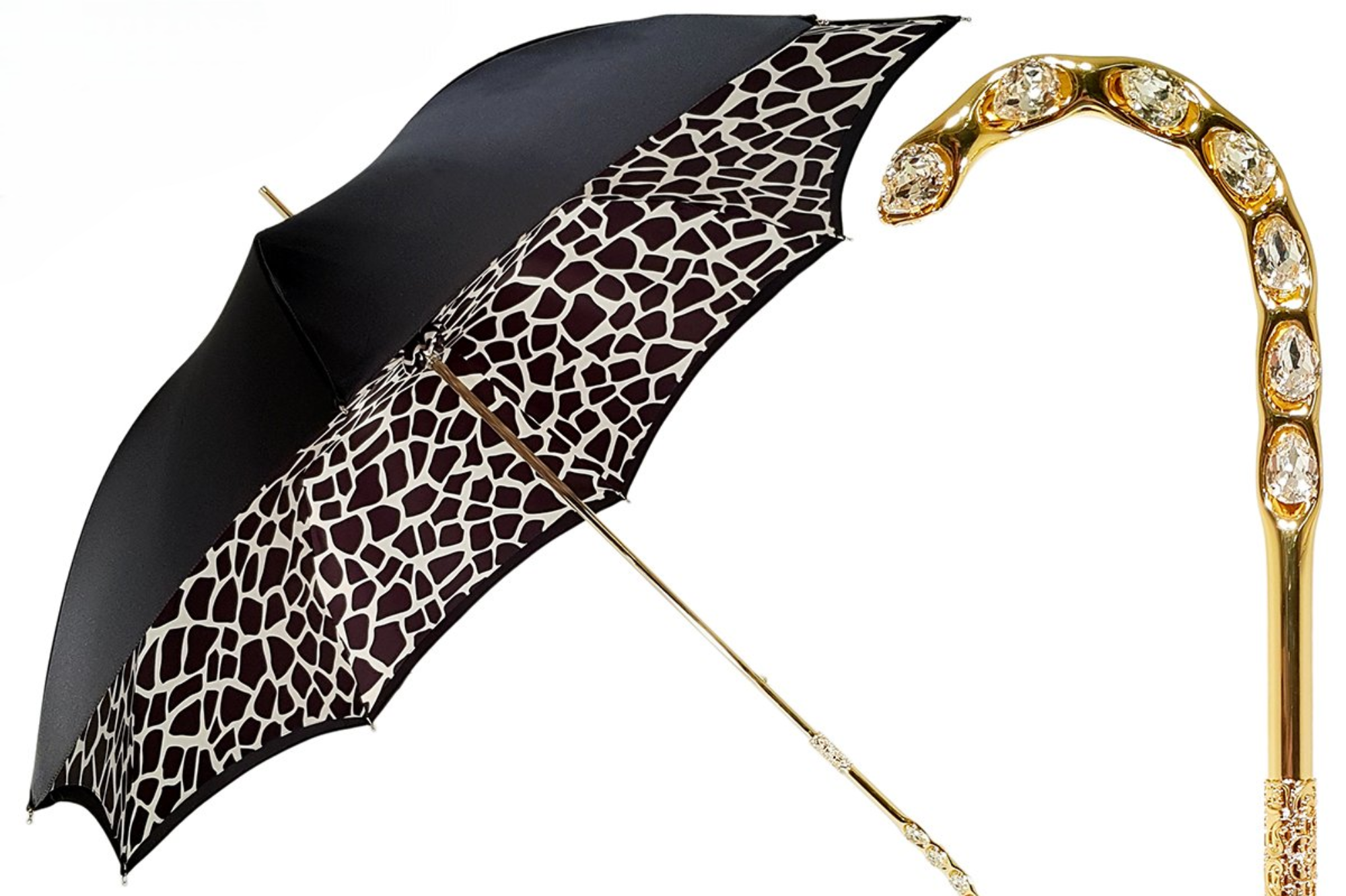 Handcrafted Elegant Black and White Plaid Double Canopy Umbrella