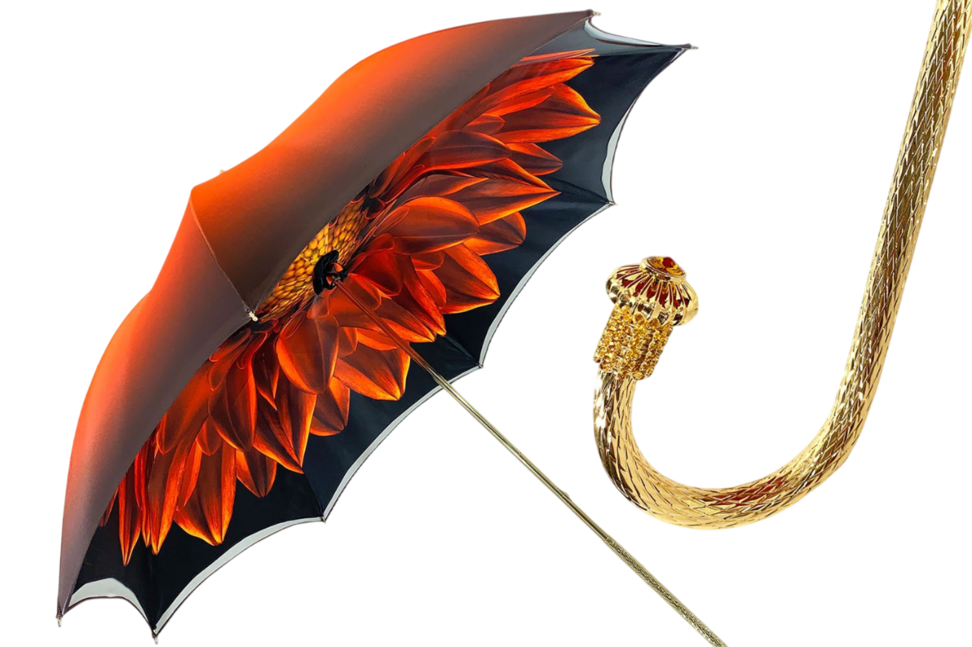 Handmade Beautiful Double Canopy Umbrella in Luxurious Orange Satin