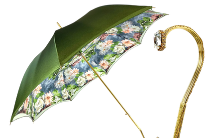 Elegant Stylish Green Floral Umbrella – Italian Handmade Luxury