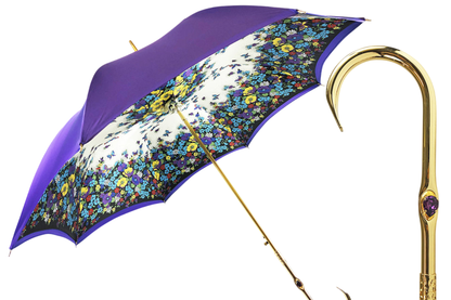 Handmade Italian Original Purple Umbrella with Multicolor Butterfly