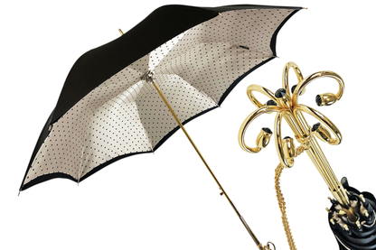 Elegant and Classic Black and Cream Dot Umbrella – Italian Luxury