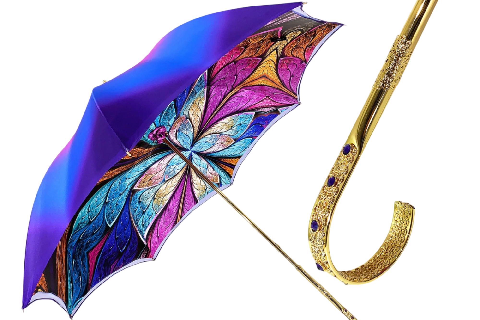 Fantastic Double Canopy Gold-Plated Handle Luxury Purple Umbrella