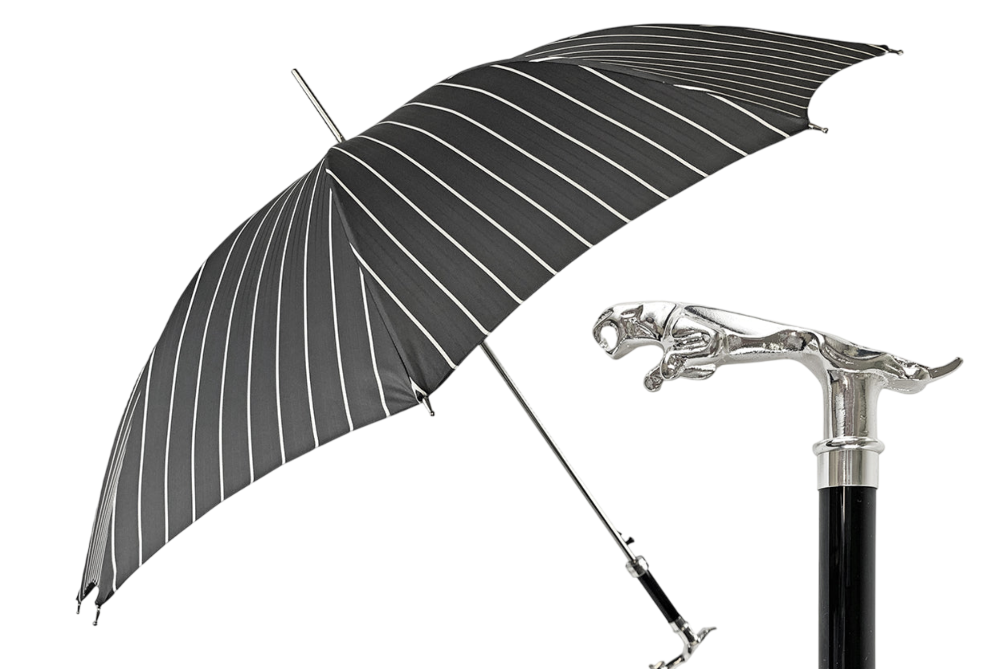 Premium Black Pinstripe Umbrella for Men with Sculpted Jaguar Handle