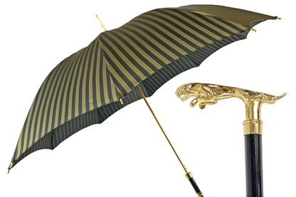 Premium Black Pinstripe Umbrella for Men with 24K Gold Jaguar Handle