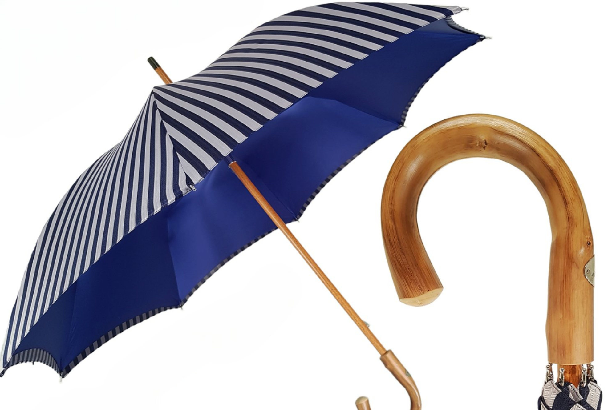 Sophisticated Double-Canopy Men’s Umbrella in Blue Striped Jacquard