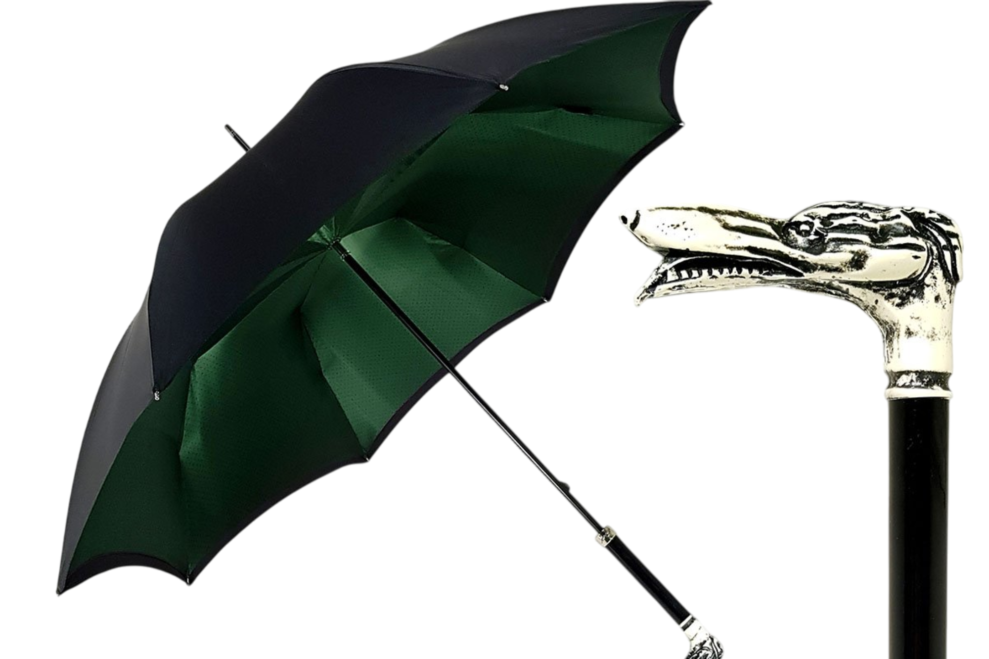 Distinguished Men’s Double-Canopy Umbrella with Sculpted Dog Handle