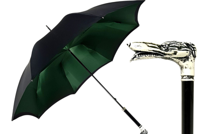 Distinguished Men’s Double-Canopy Umbrella with Sculpted Dog Handle