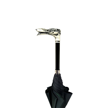 Distinguished Men’s Double-Canopy Umbrella with Sculpted Dog Handle