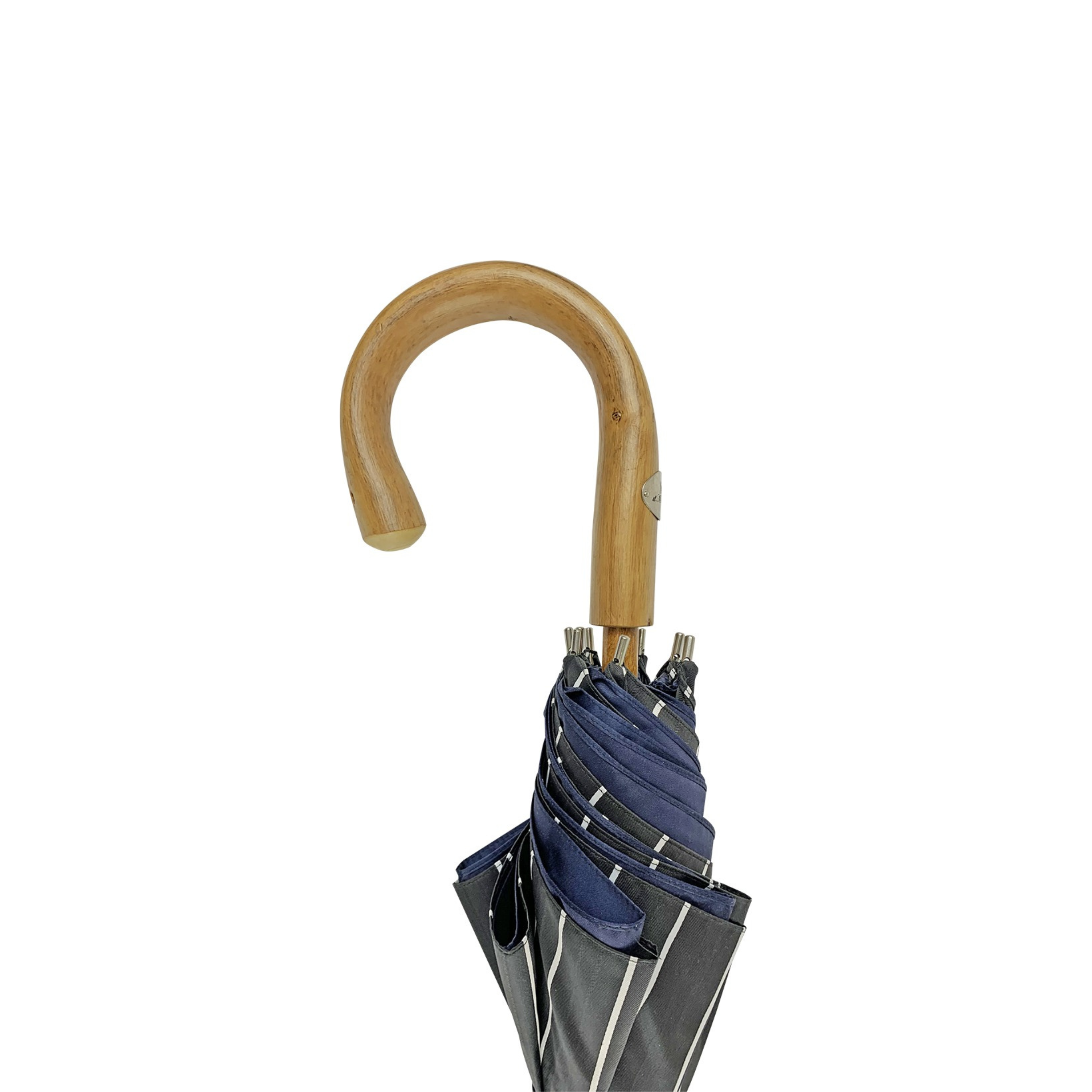 Refined Double-Canopy Men’s Umbrella in Grey and Blue Stripes