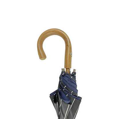 Refined Double-Canopy Men’s Umbrella in Grey and Blue Stripes