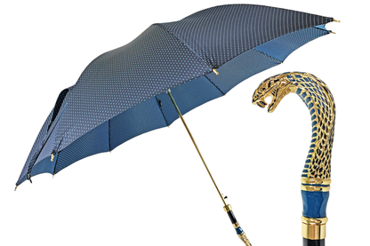 Luxury Jaquard Umbrella with Hand-Enameled 24K Gold Snake Handle