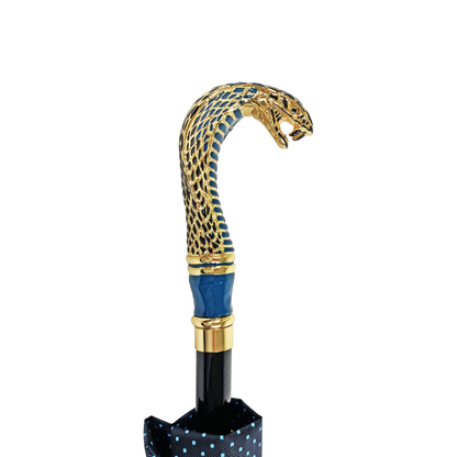 Luxury Jaquard Umbrella with Hand-Enameled 24K Gold Snake Handle