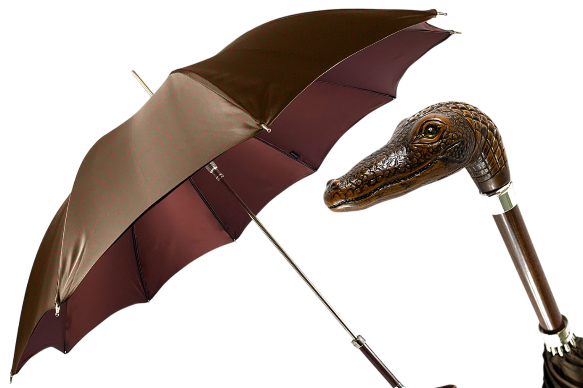 Luxury Refined Two-Tone Umbrella with Antique Crocodile Handle