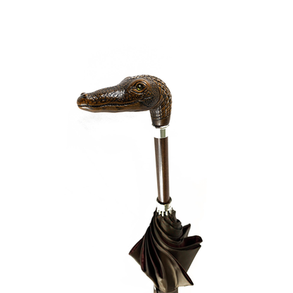 Luxury Refined Two-Tone Umbrella with Antique Crocodile Handle