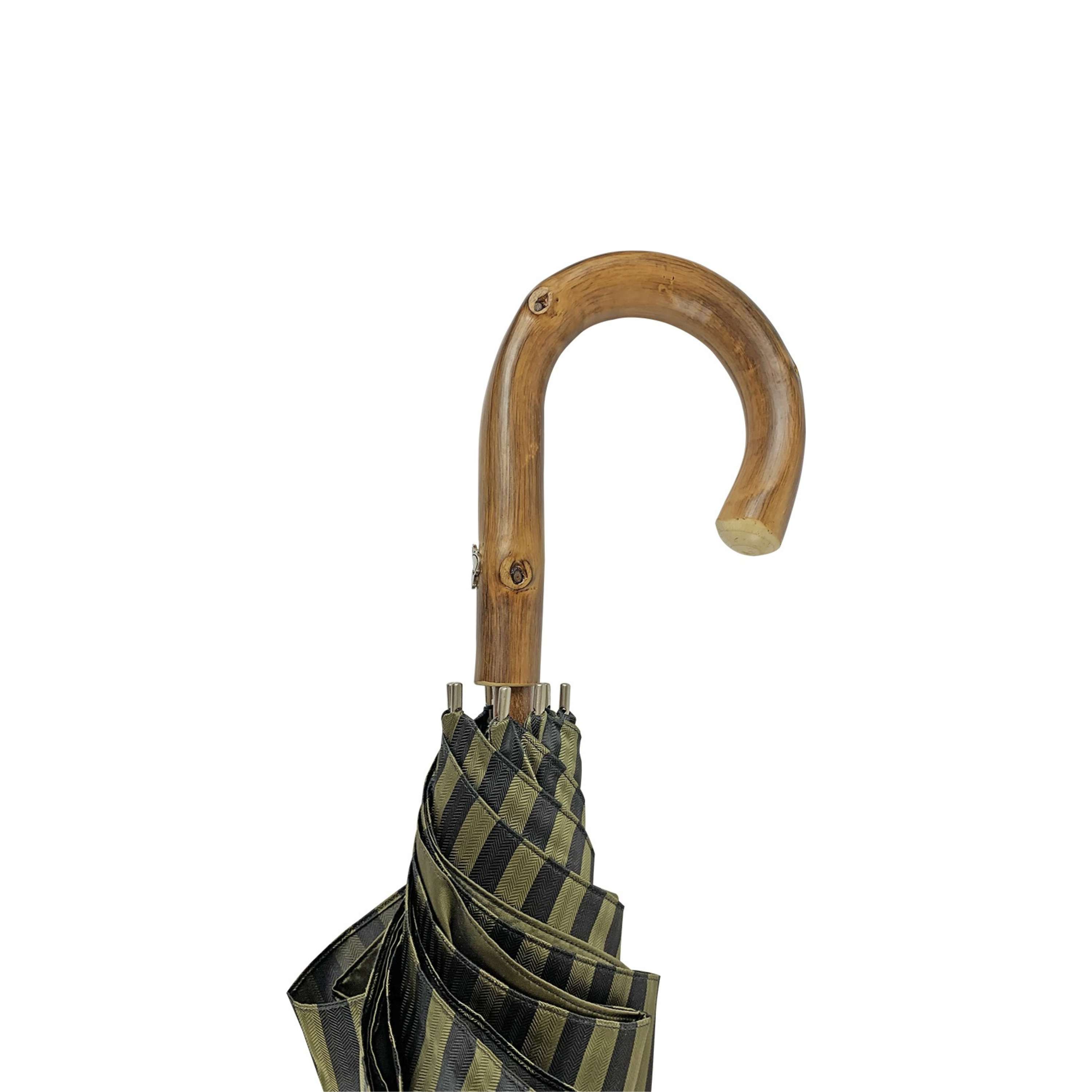 Deep Green Stripes Classic Umbrella with Handcrafted Chestnut Handle