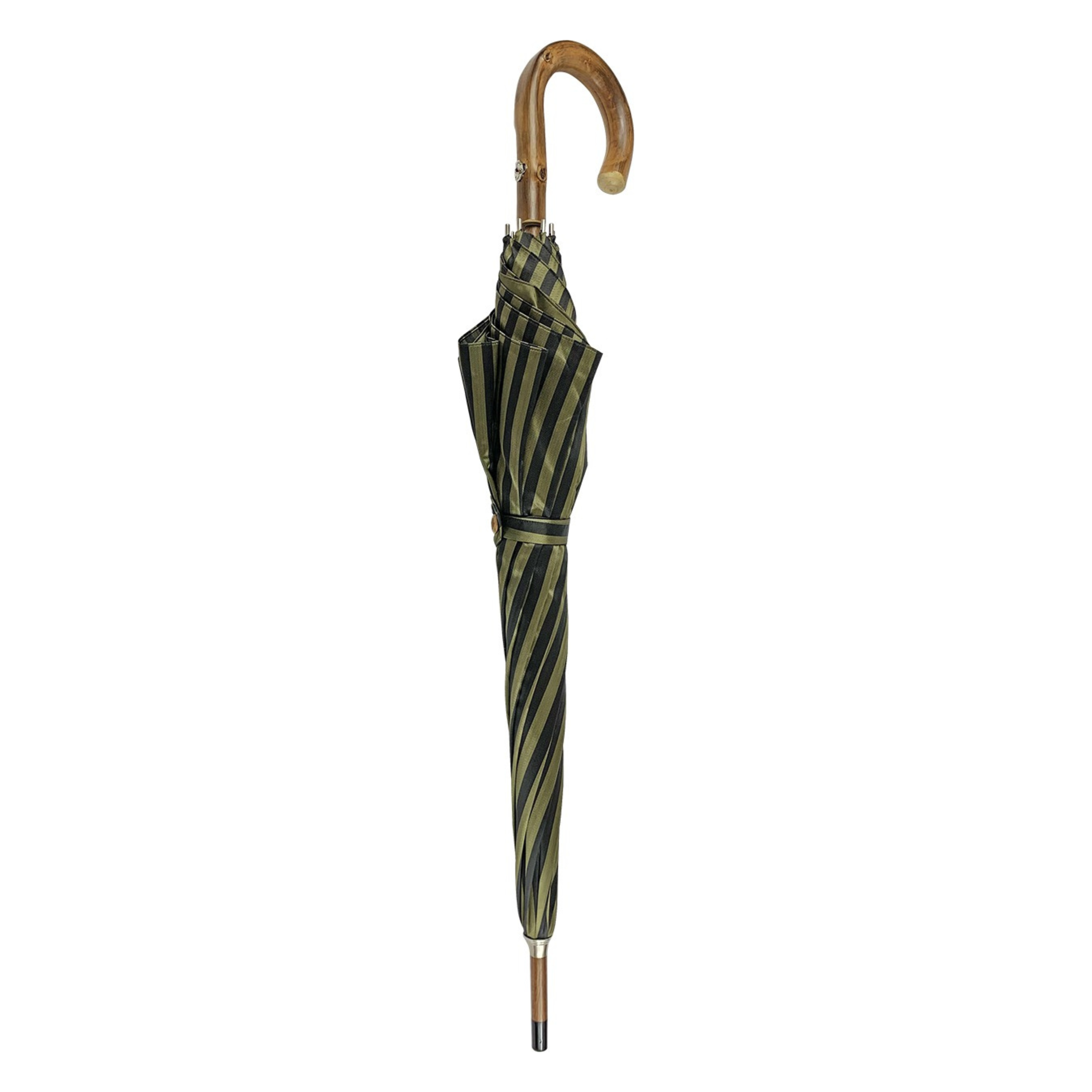 Deep Green Stripes Classic Umbrella with Handcrafted Chestnut Handle