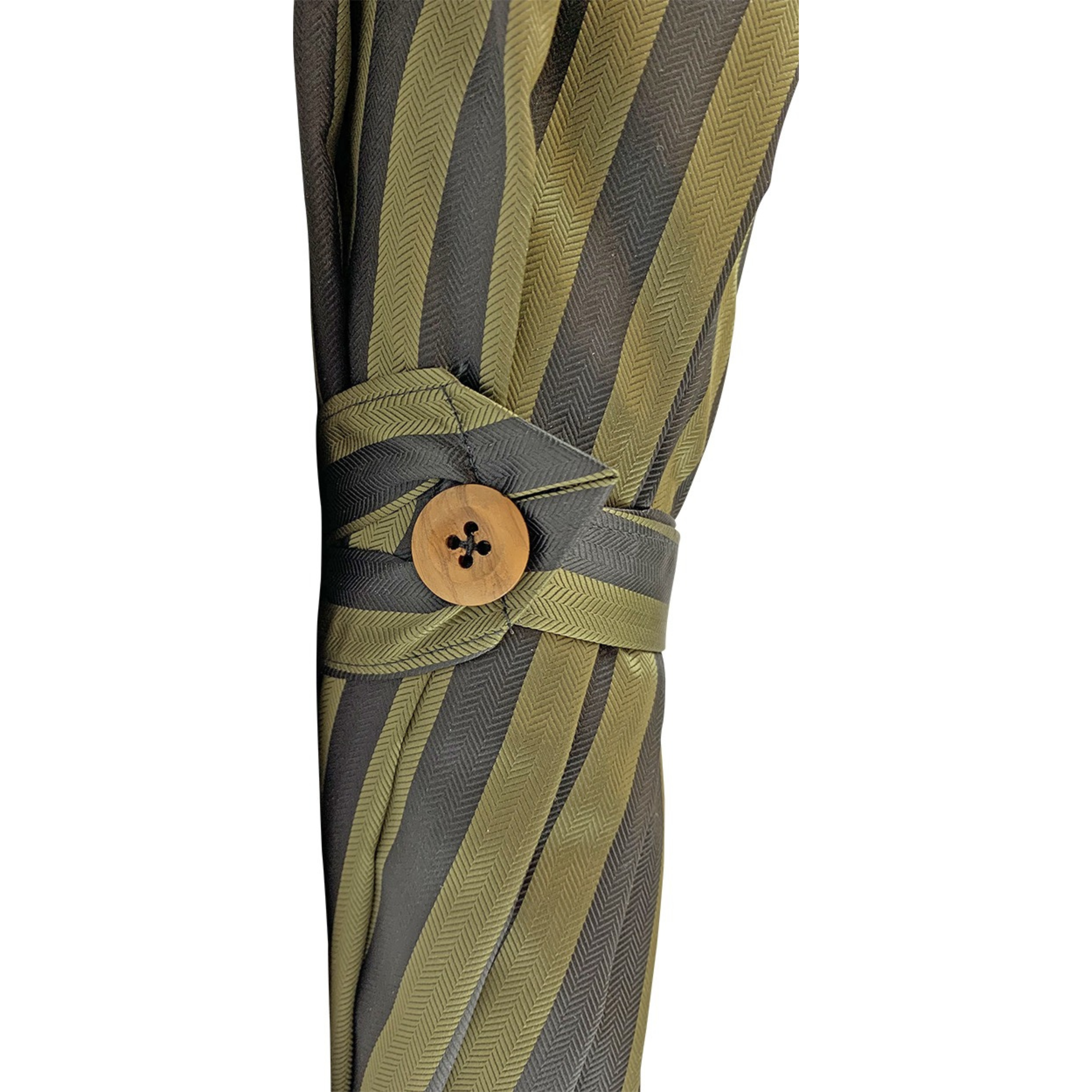 Deep Green Stripes Classic Umbrella with Handcrafted Chestnut Handle