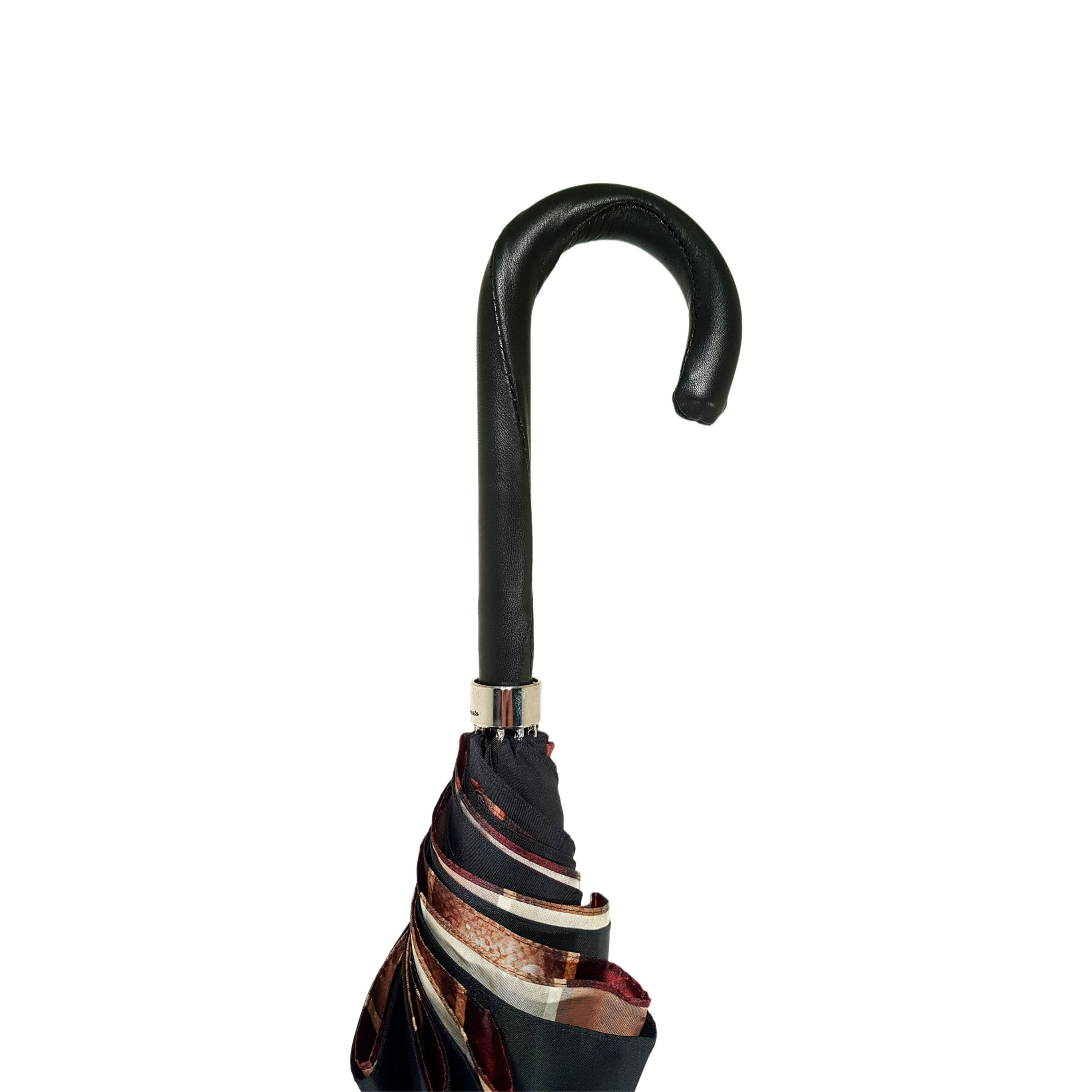 Luxurious Leather Handle Handcrafted Striped Red and Cream Umbrella