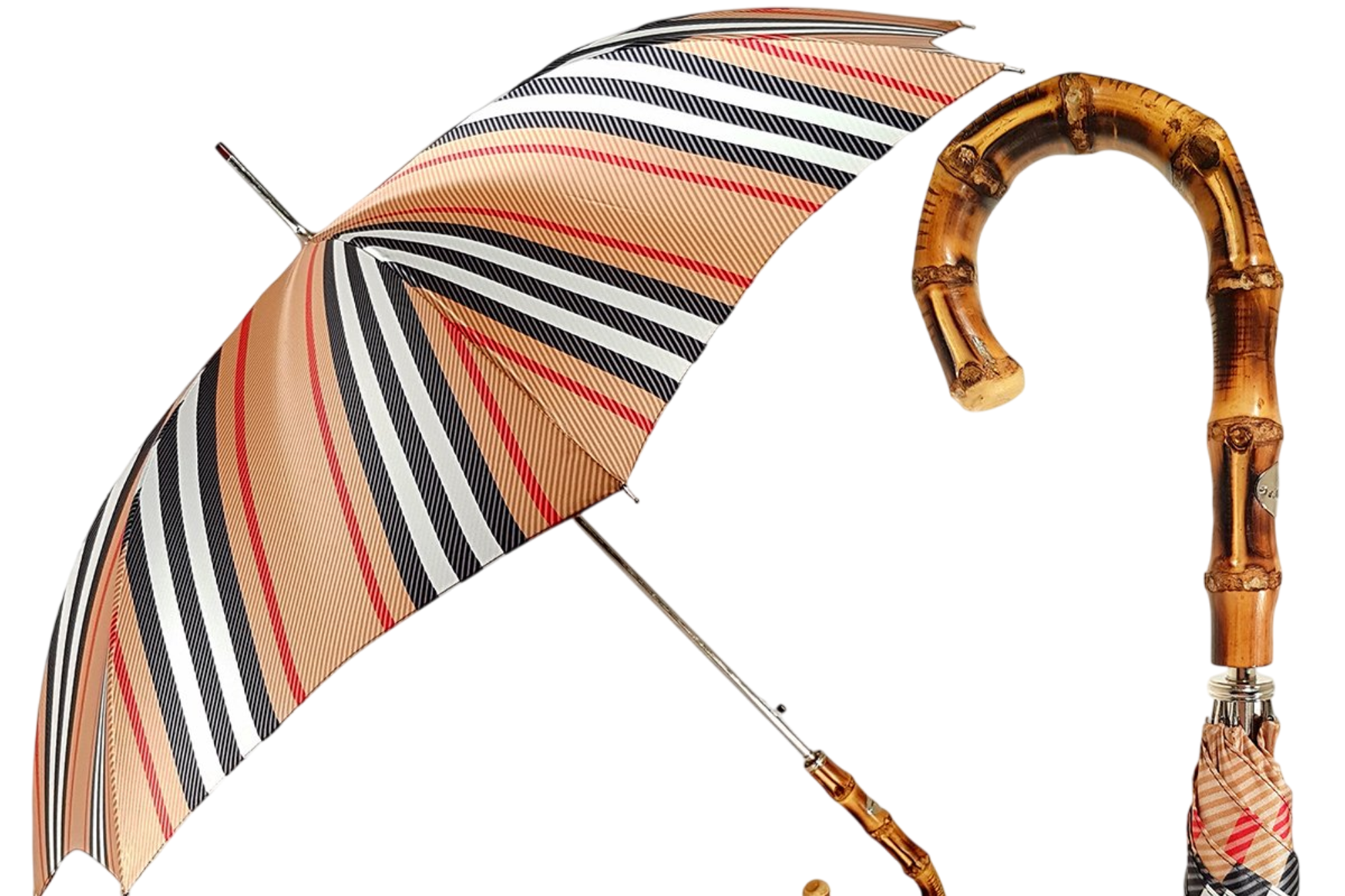 Luxury Striped Men’s Umbrella with Whangee Bamboo Handle