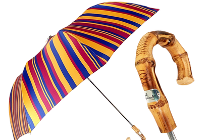 Elegant Multi-Color Striped Folding Umbrella with Bamboo Handle