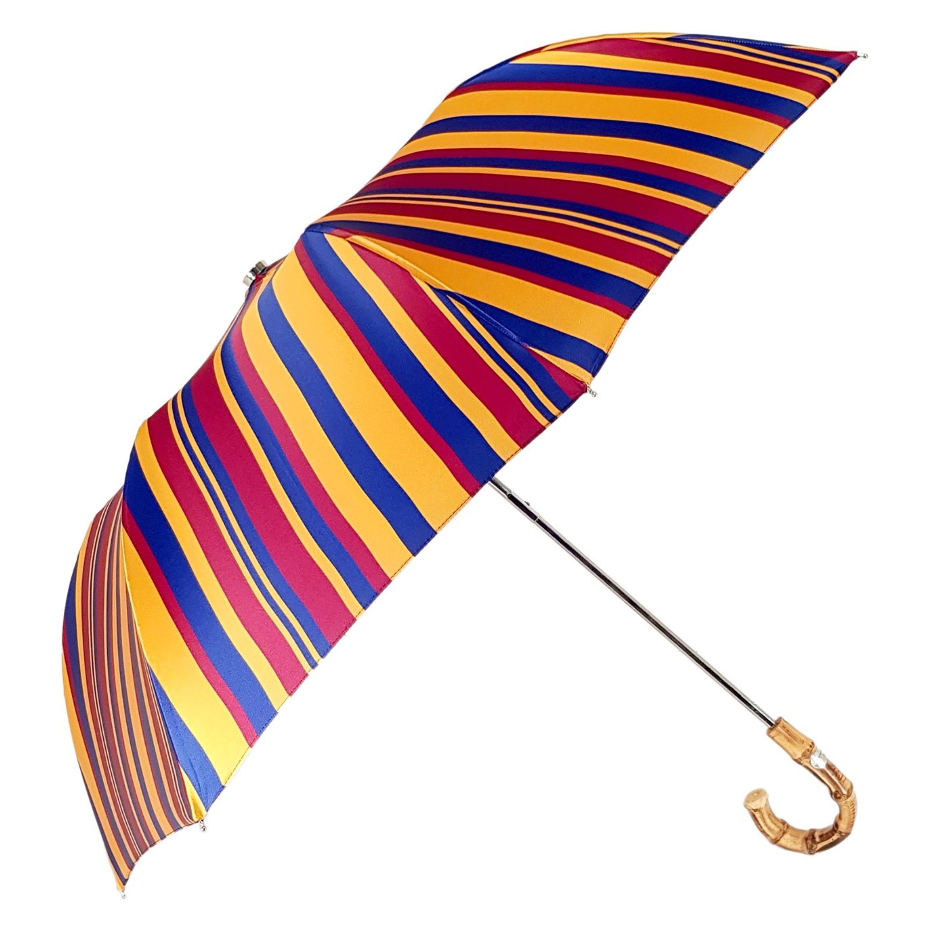 Elegant Multi-Color Striped Folding Umbrella with Bamboo Handle