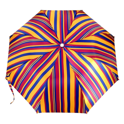 Elegant Multi-Color Striped Folding Umbrella with Bamboo Handle
