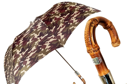Military-Inspired Camouflage Folding Umbrella with Bamboo Handle