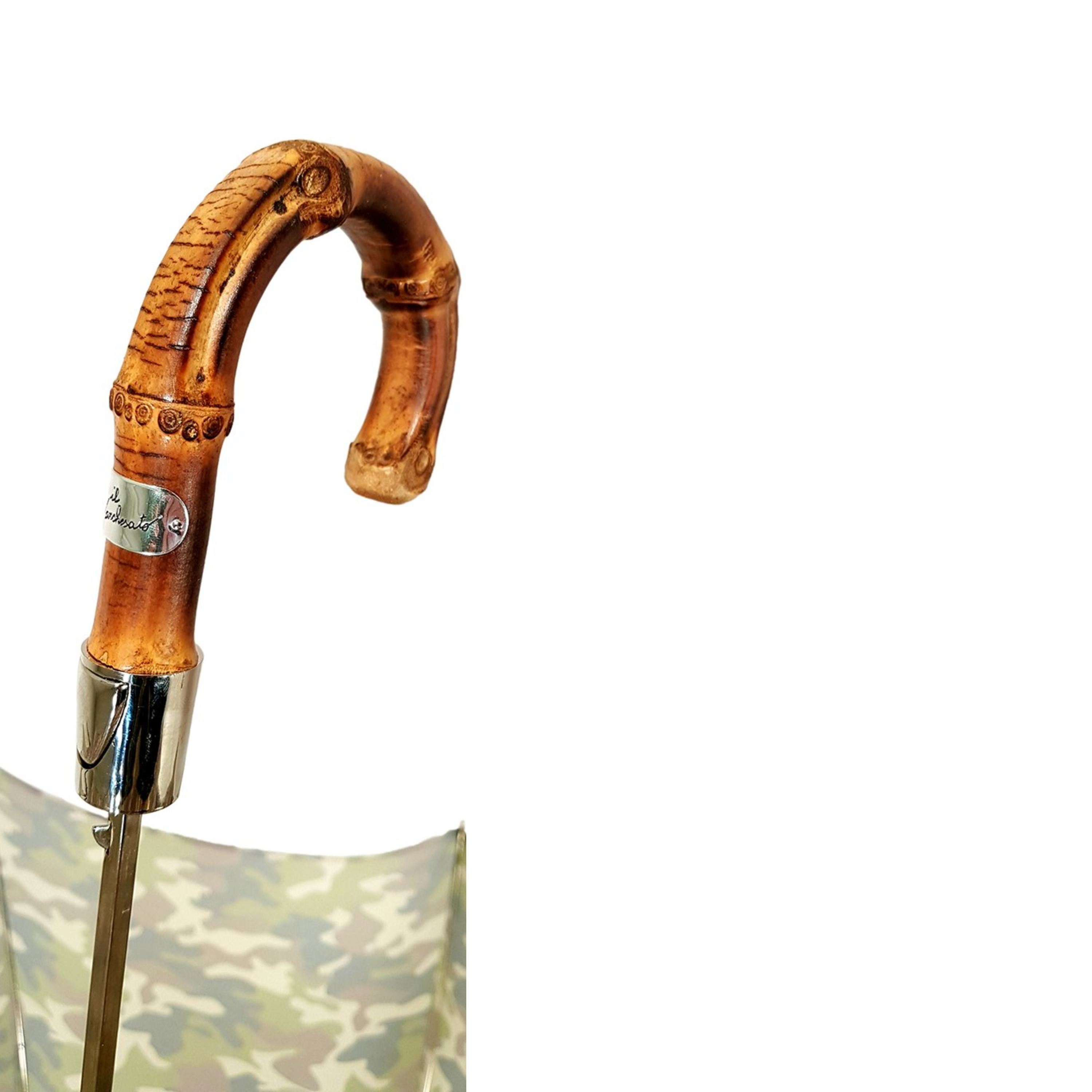 Military-Inspired Camouflage Folding Umbrella with Bamboo Handle