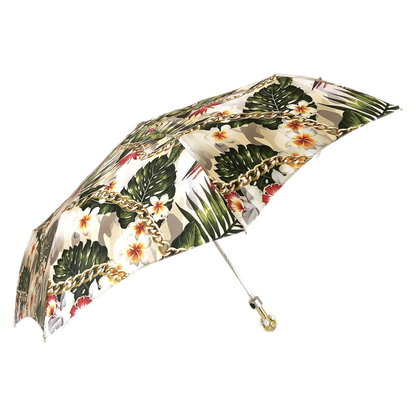 Flower and Chain Ladies Umbrella with Jeweled Gold-Plated Handle