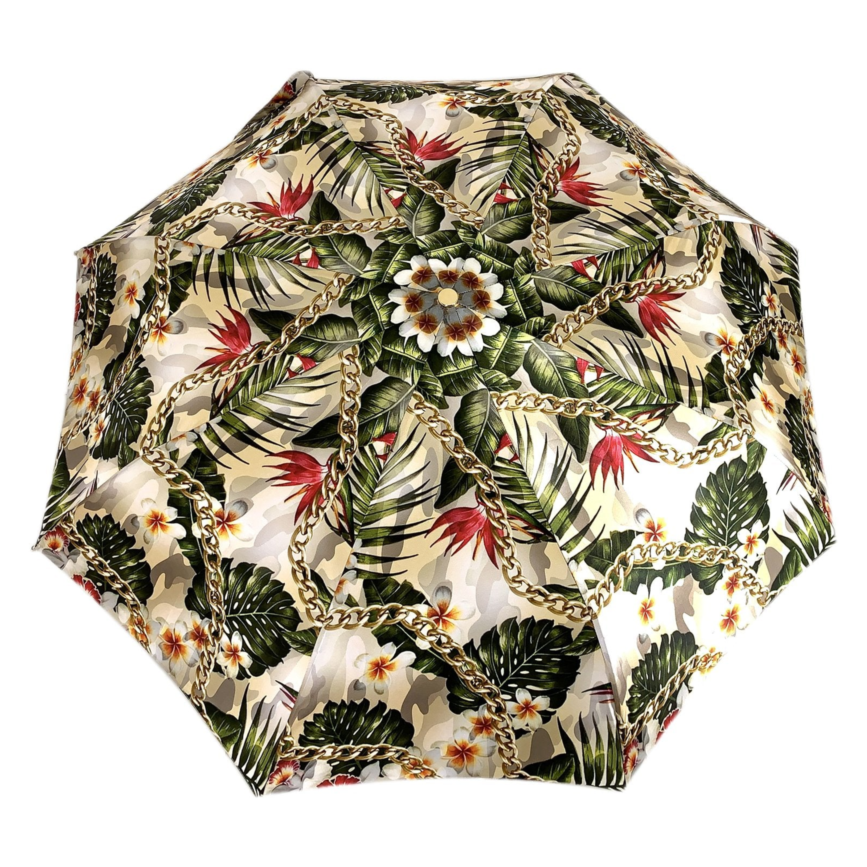 Flower and Chain Ladies Umbrella with Jeweled Gold-Plated Handle