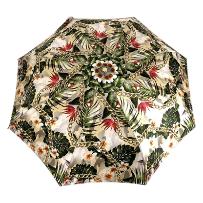 Flower and Chain Ladies Umbrella with Jeweled Gold-Plated Handle
