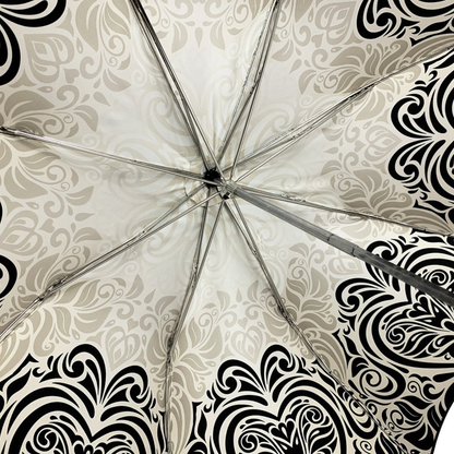 Black and White Damask Umbrella with 925 Silver-Plated Handle