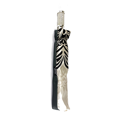 Black and White Damask Umbrella with 925 Silver-Plated Handle